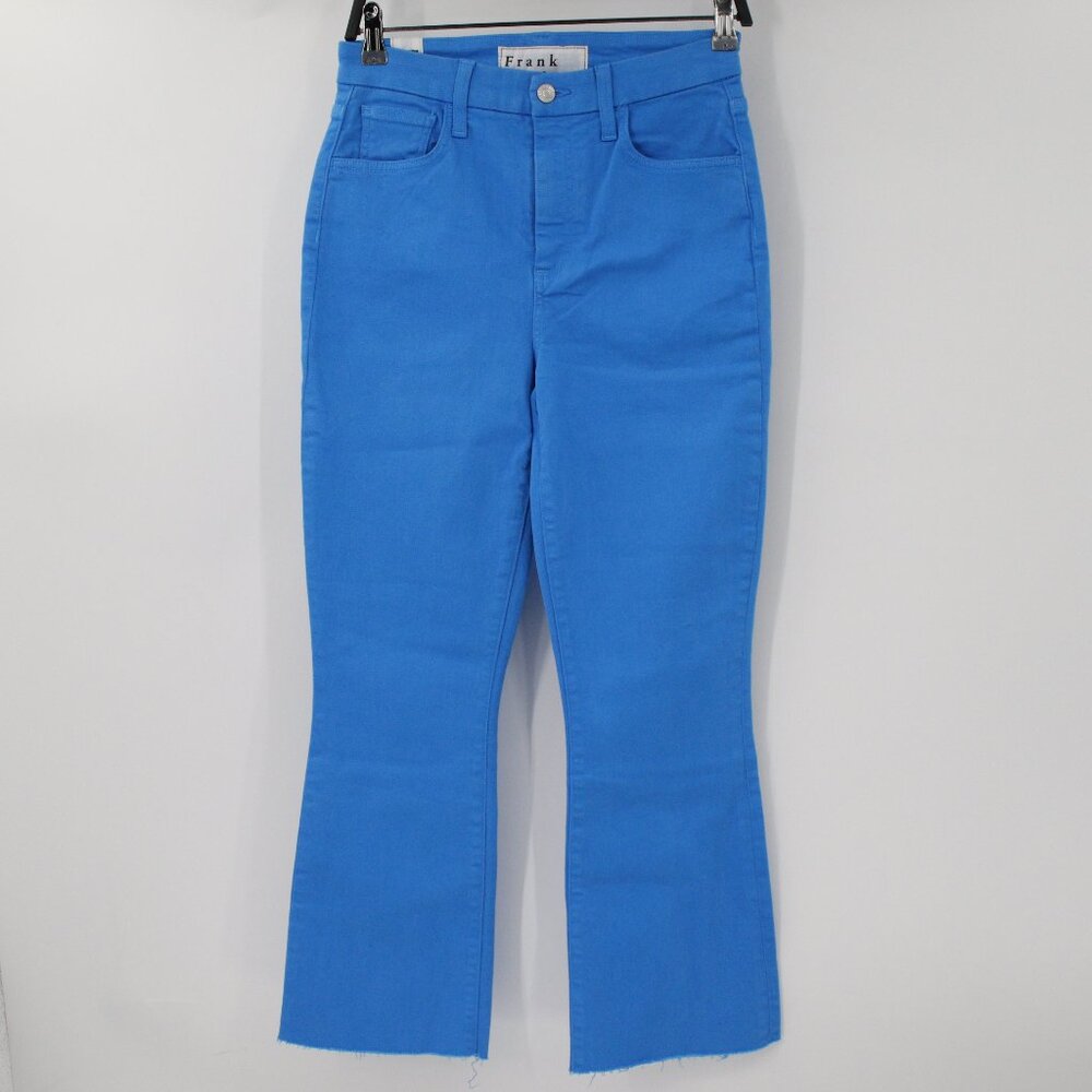 Frank & Eileen Jeans Women 27 Blue Flat Front Flannigan Flared Raw Hem High Rise